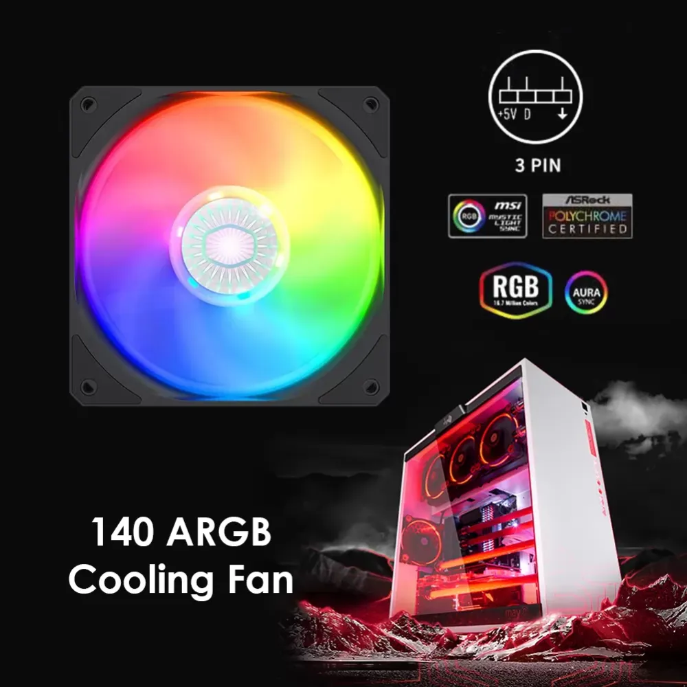 140mm ARGB LED Lighting PC Case Cooling Fan Desktop Computer Chassis Accessories PC Computer Water Cooling Accessories