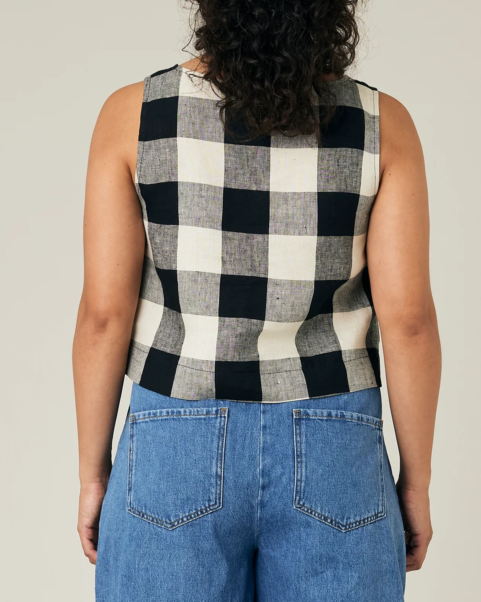 BETTY STONE & BLACK MEGA CHECK LINEN TOP