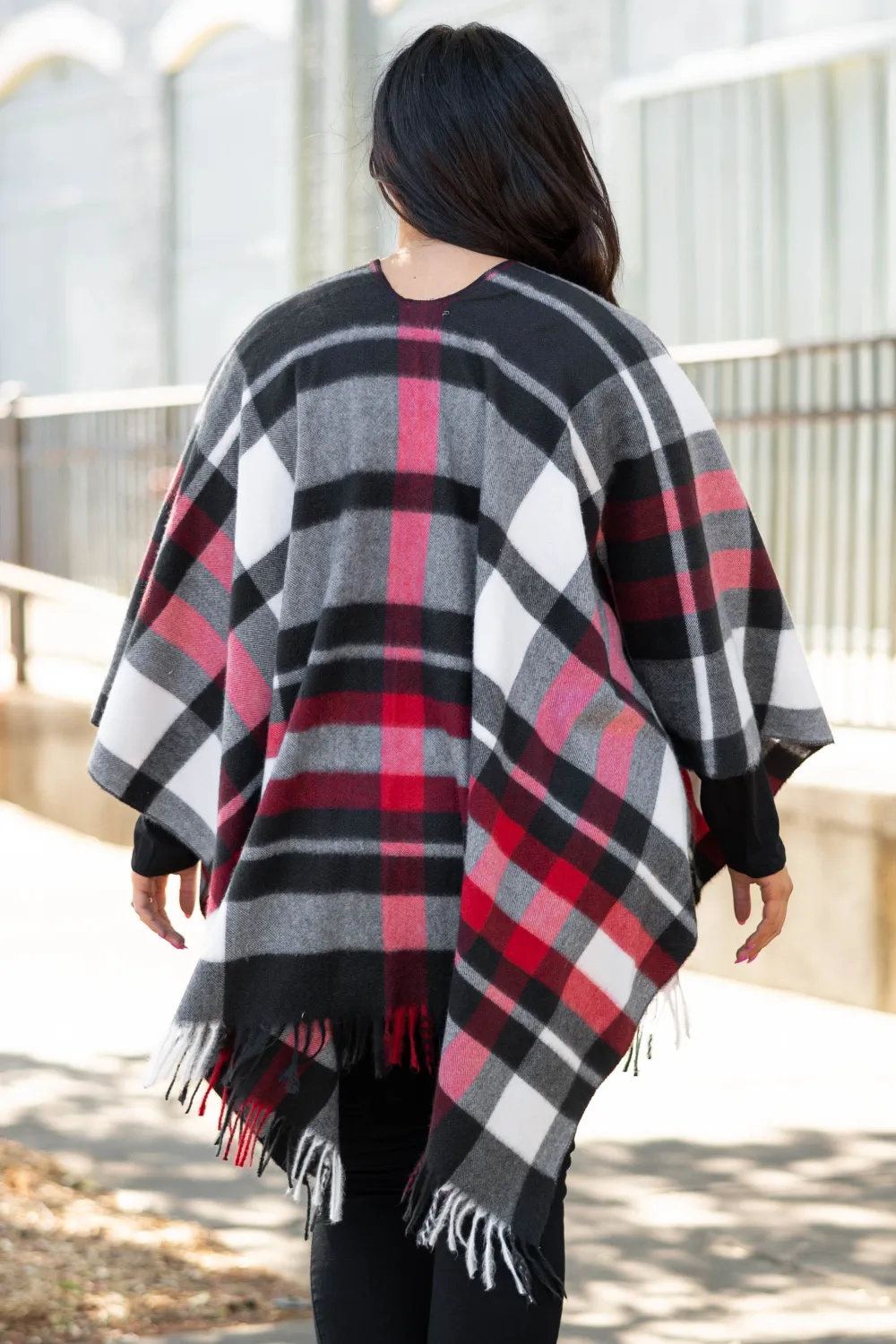 Dawson’s Creek Poncho, Red-Black