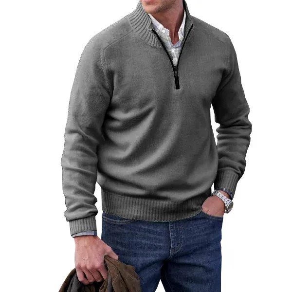 Men's Winter Casual Cashmere Zipper Basic Sweater