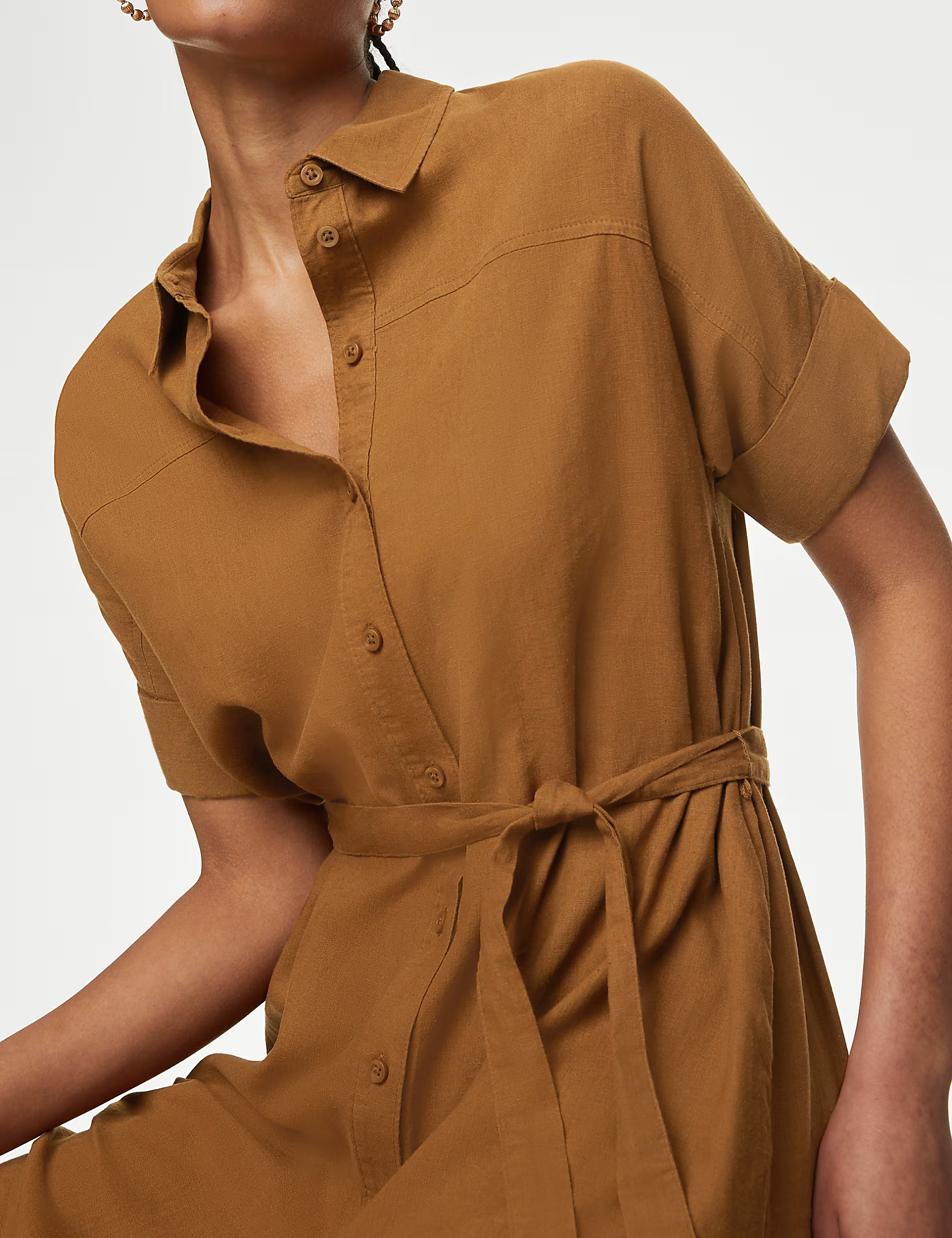 Linen Rich Button Through Midi Shirt Dress