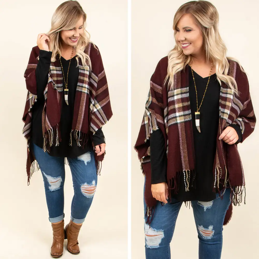 Twice As Nice Poncho, Burgundy