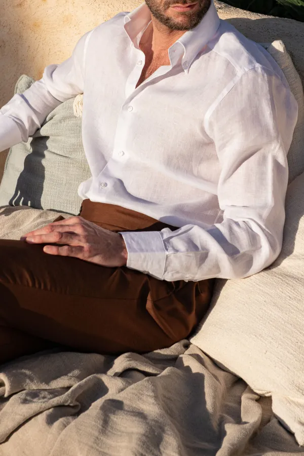 White Linen Button-Down Shirt