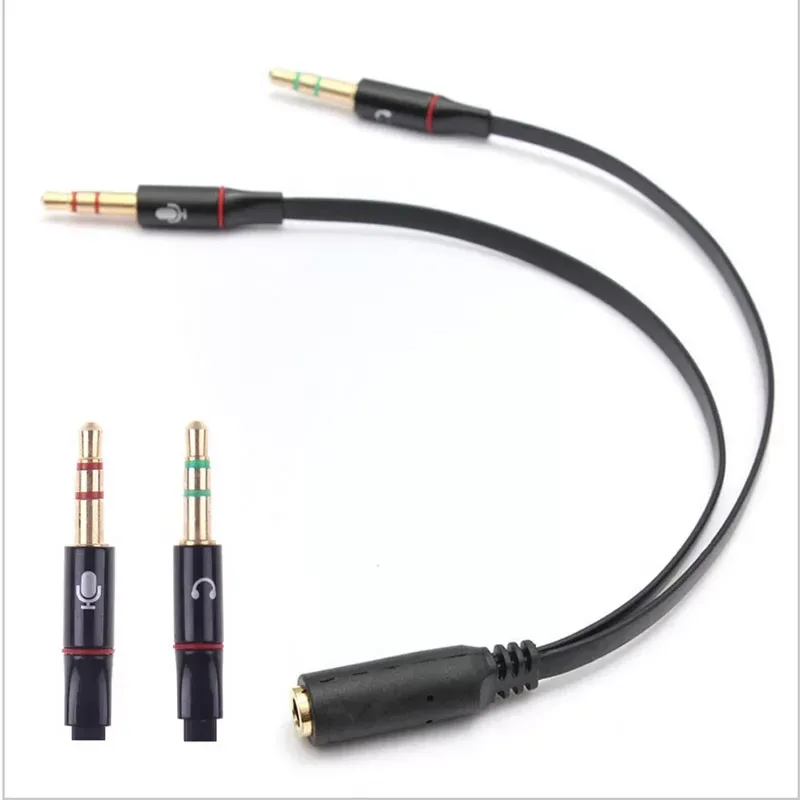 1/8 3.5mm Y Splitter Adapter Extension Cable MIC and Audio Jack Gold Plated Female to 2 Male Phones Headset Headphone Earphone Earbuds Microphone to L