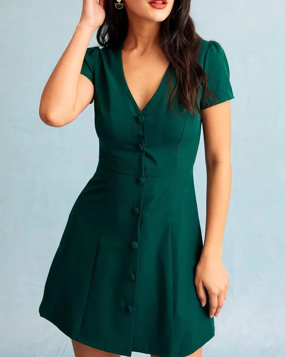 Dark green v-neck suit dress