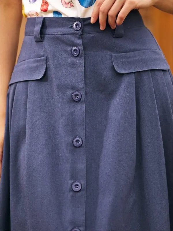 Navy Casual A-Line Button Skirts