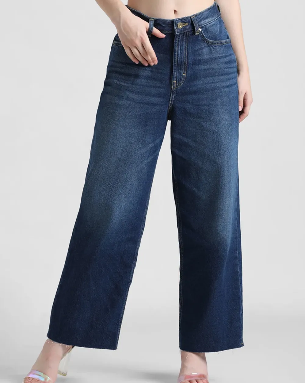 Blue Wide Leg Cropped Jeans