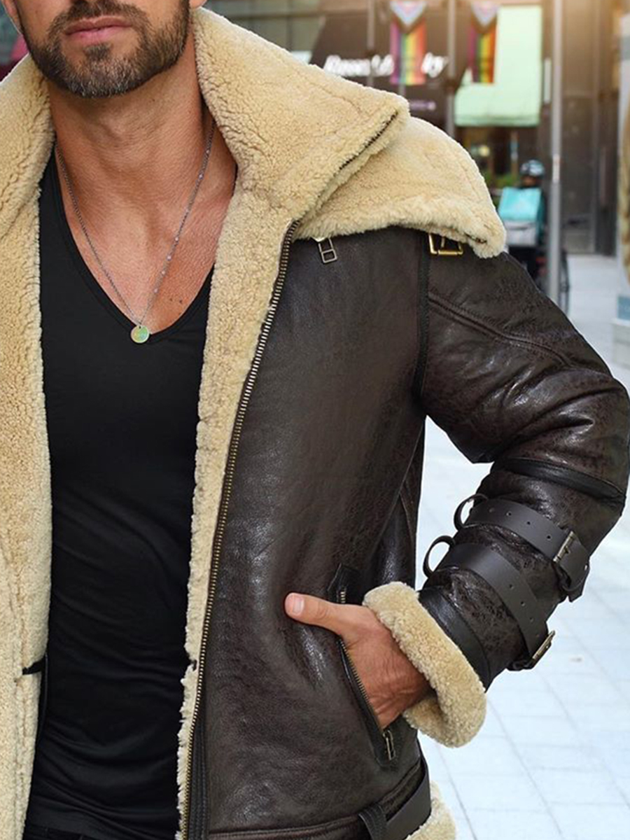 Men's leather fleece jacket