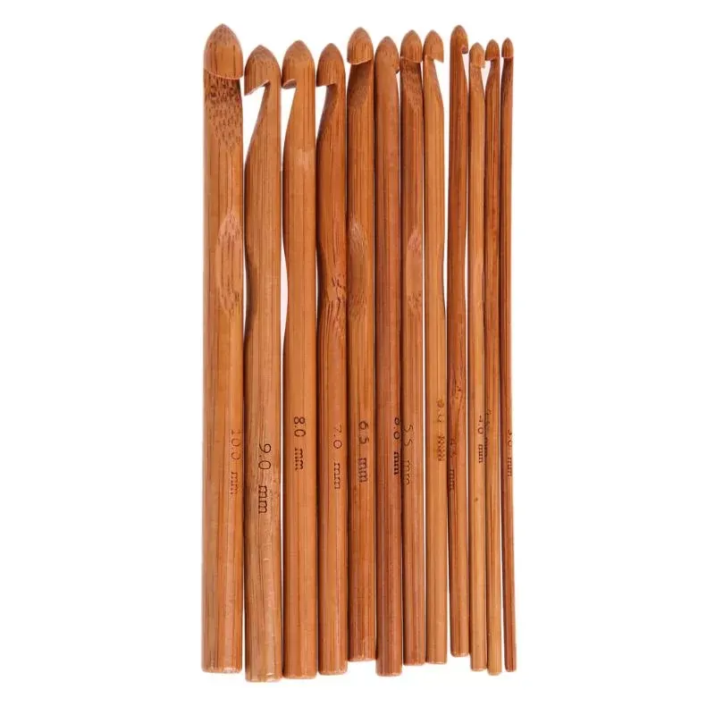 12 Size Bamboo Handle Crochet Hook Knit Yarn Craft Knitting Needle Set