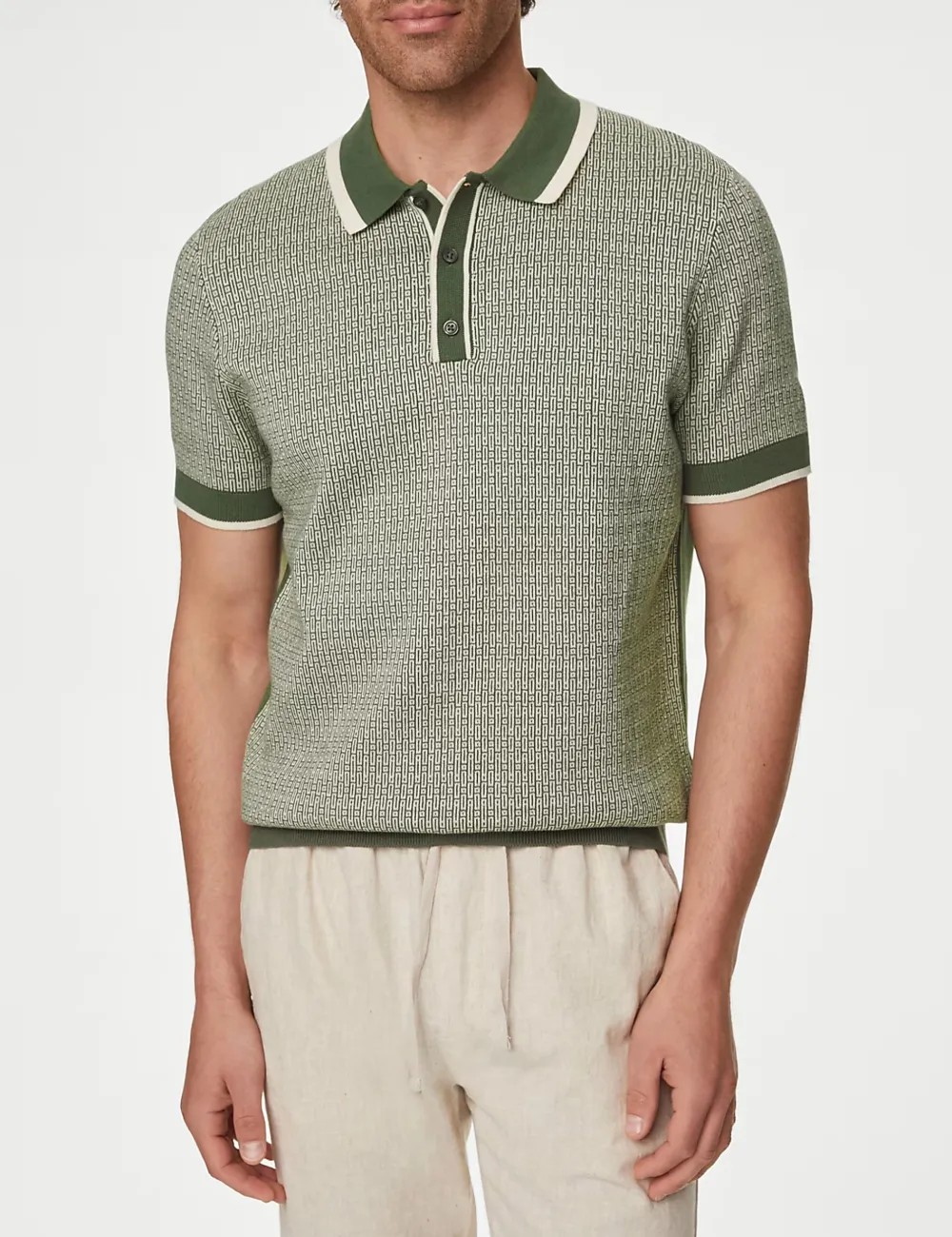 Cotton Rich Geometric Knitted Polo Shirt