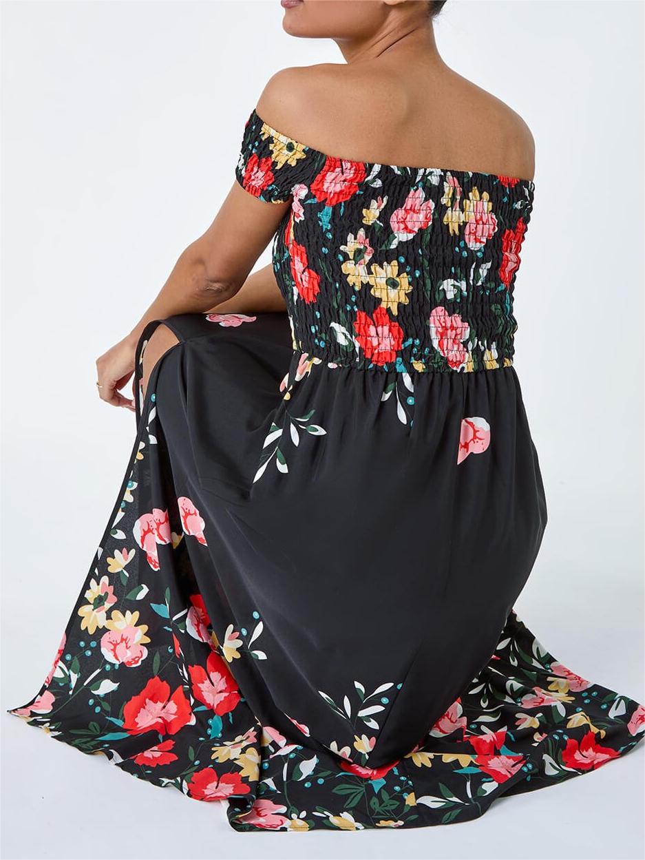 One shoulder black printed dress