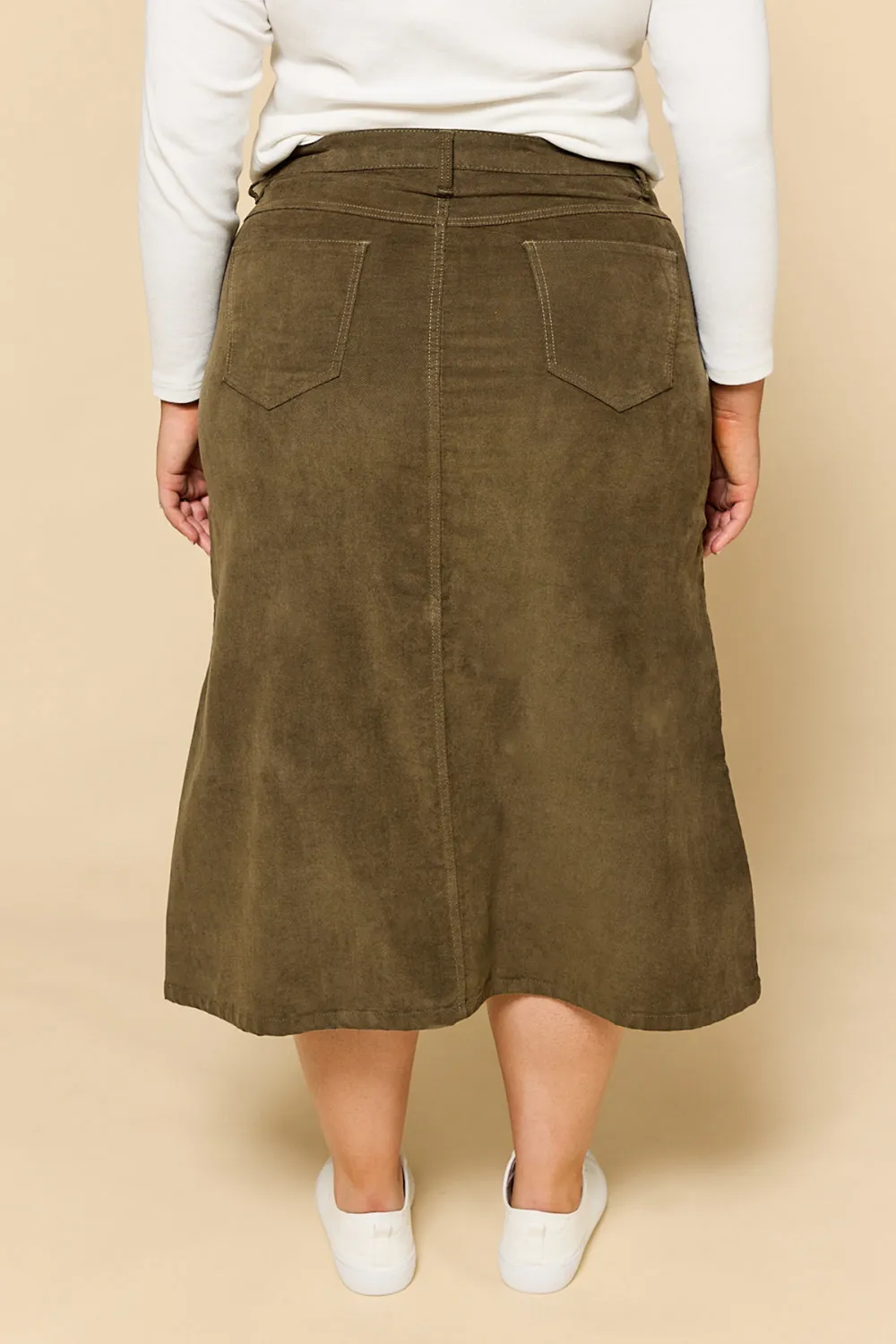 Adrift A-Line Brushed Cotton Skirt in Olive