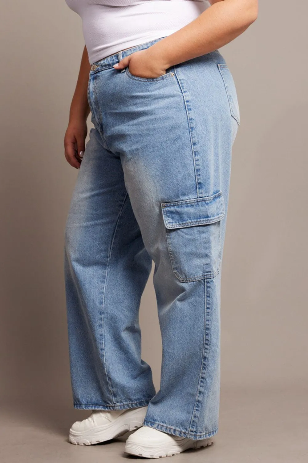 Denim Cargo Jeans High Rise