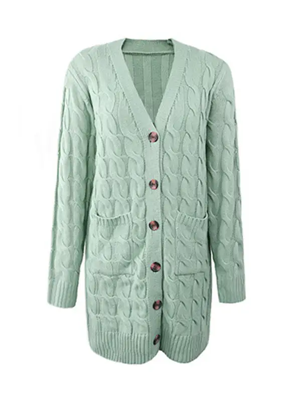 Urban Simple Loose Buttoned Solid Color Jacquard Cardigan Coat