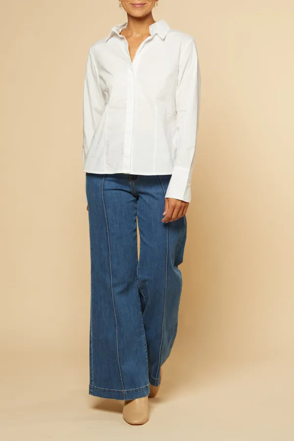 Brinley Poplin Stretch Shirt In White