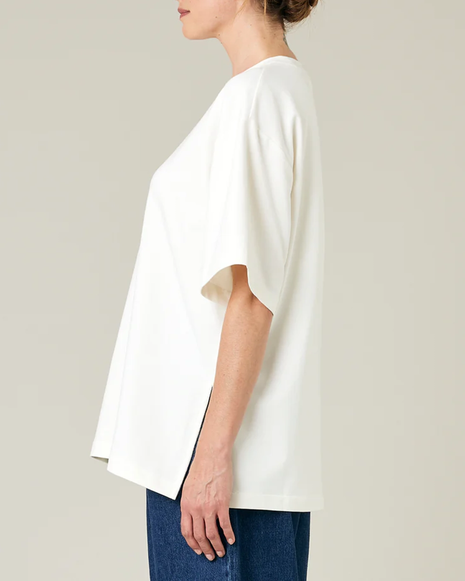 WHITE COTTON JERSEY SHORT DROP SLEEVE TOP