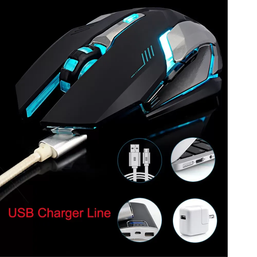 Rechargeable X7 Wireless Silent LED Backlit USB Optical Ergonomic Gaming Mouse Computer Silent PC Desktop Laptop Accessories