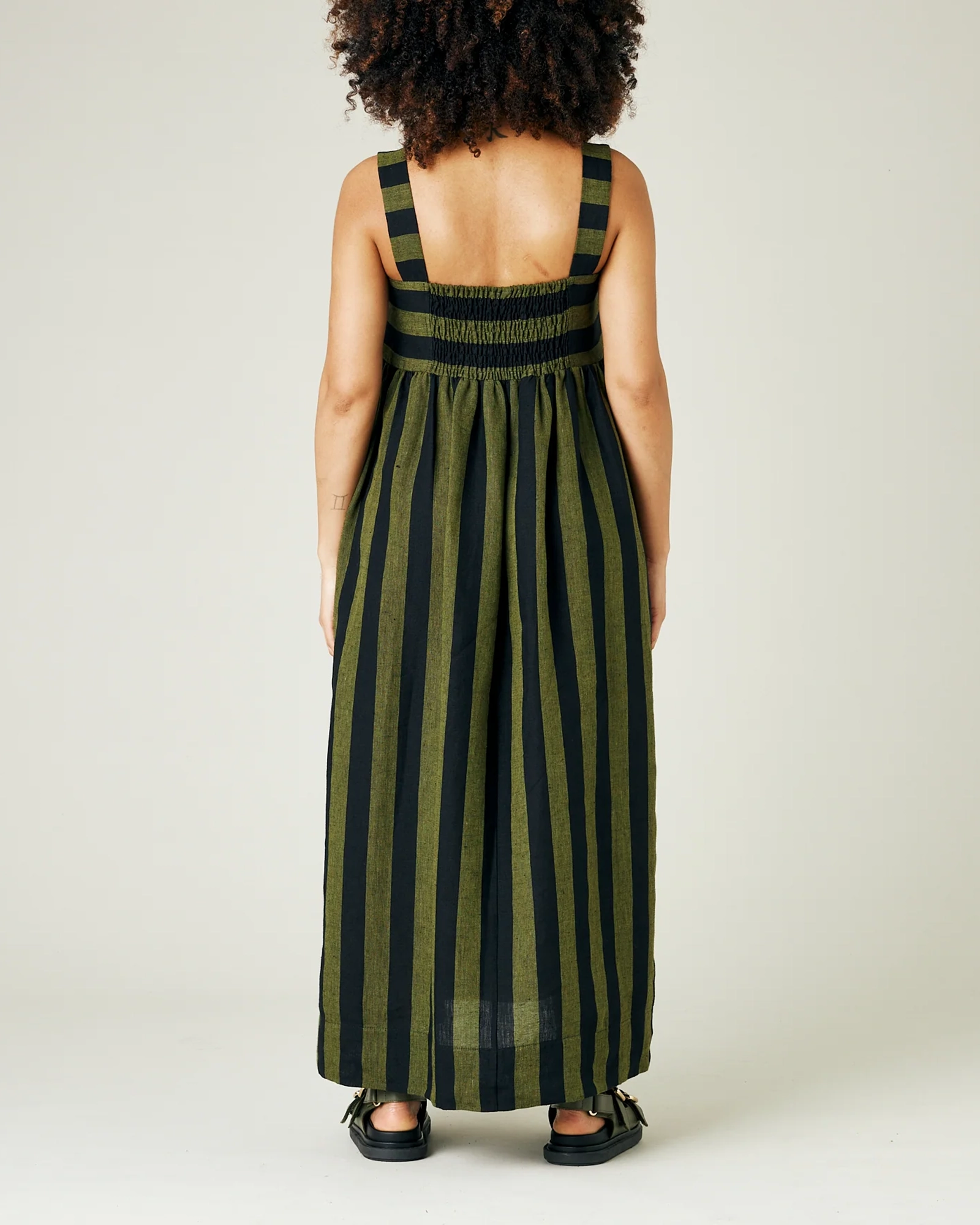 OLIVE & BLACK STRIPE LINEN DRESS