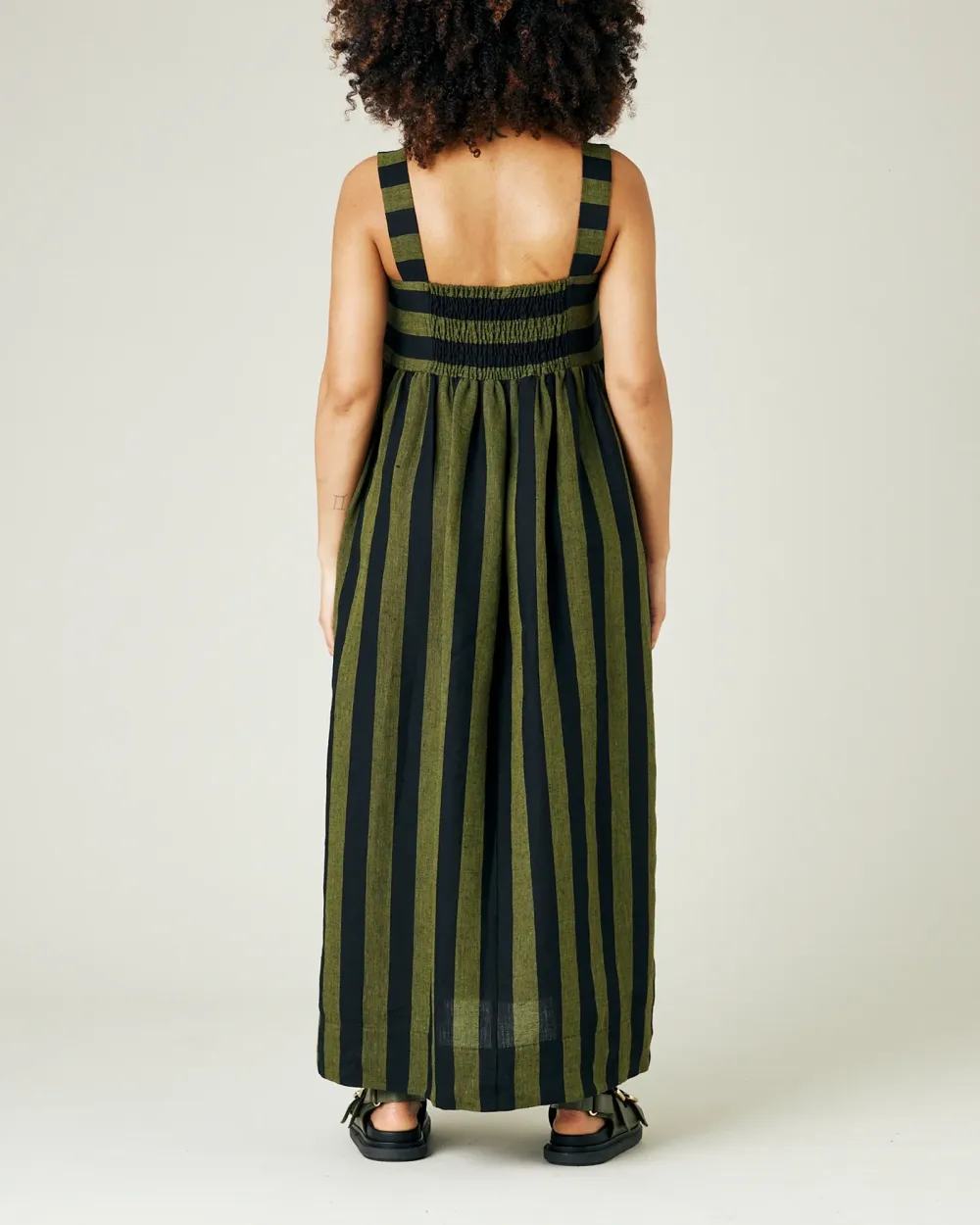 OLIVE & BLACK STRIPE LINEN DRESS