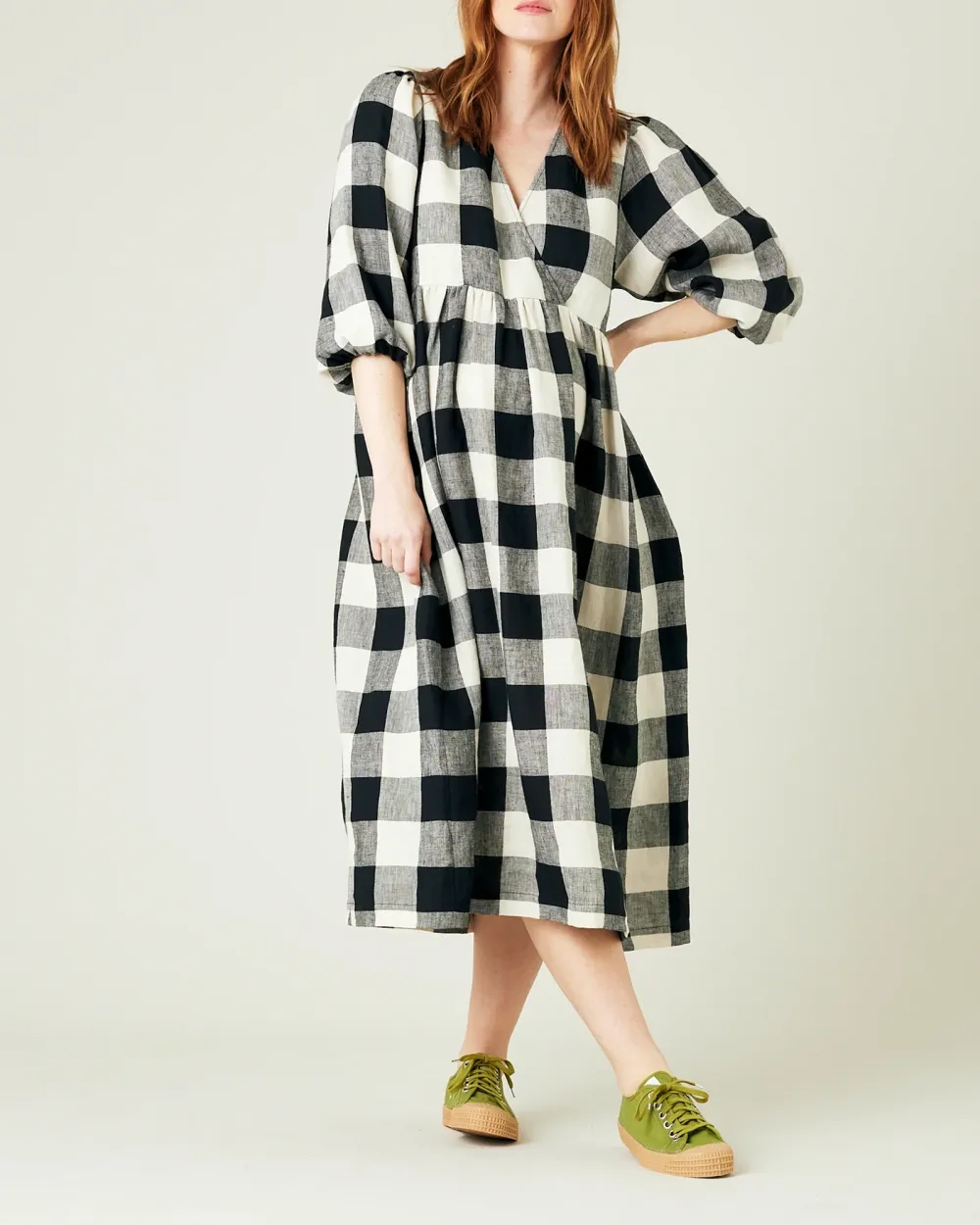 ABBIE STONE & BLACK MEGA CHECK LINEN DRESS