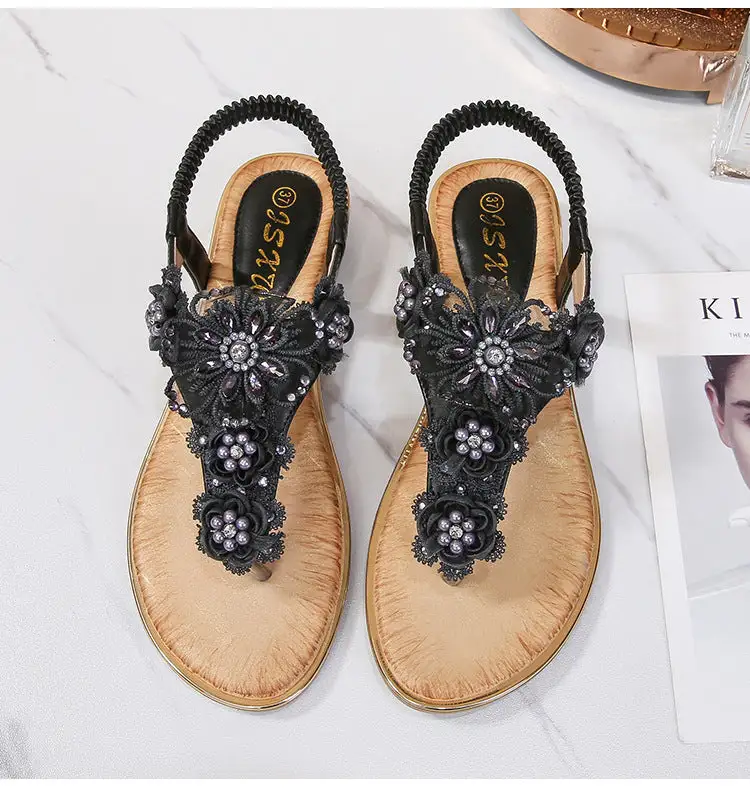 Cilool Open Toe Flowers Bohemian Sandals