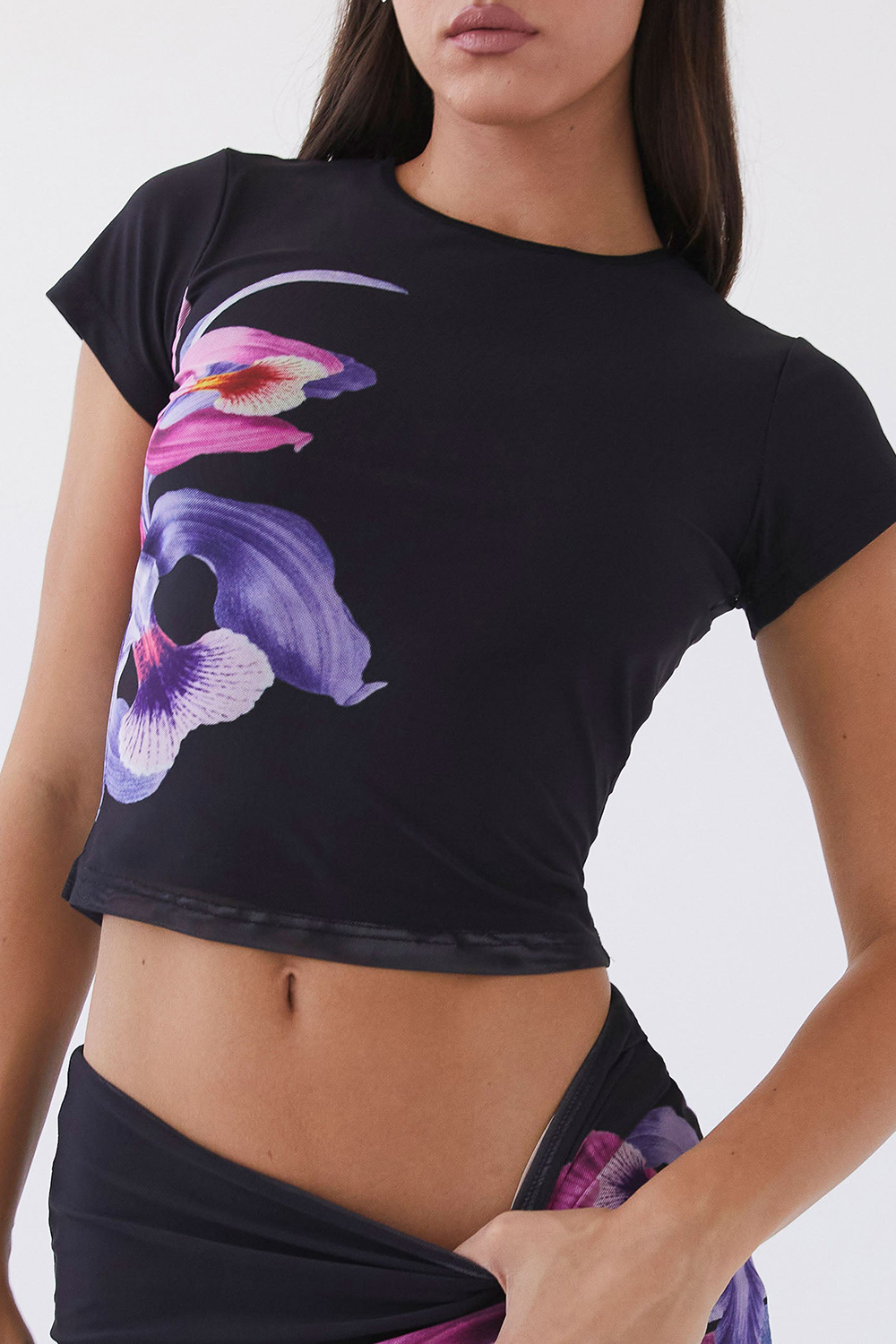 Mesh T-shirt with fashionable printing