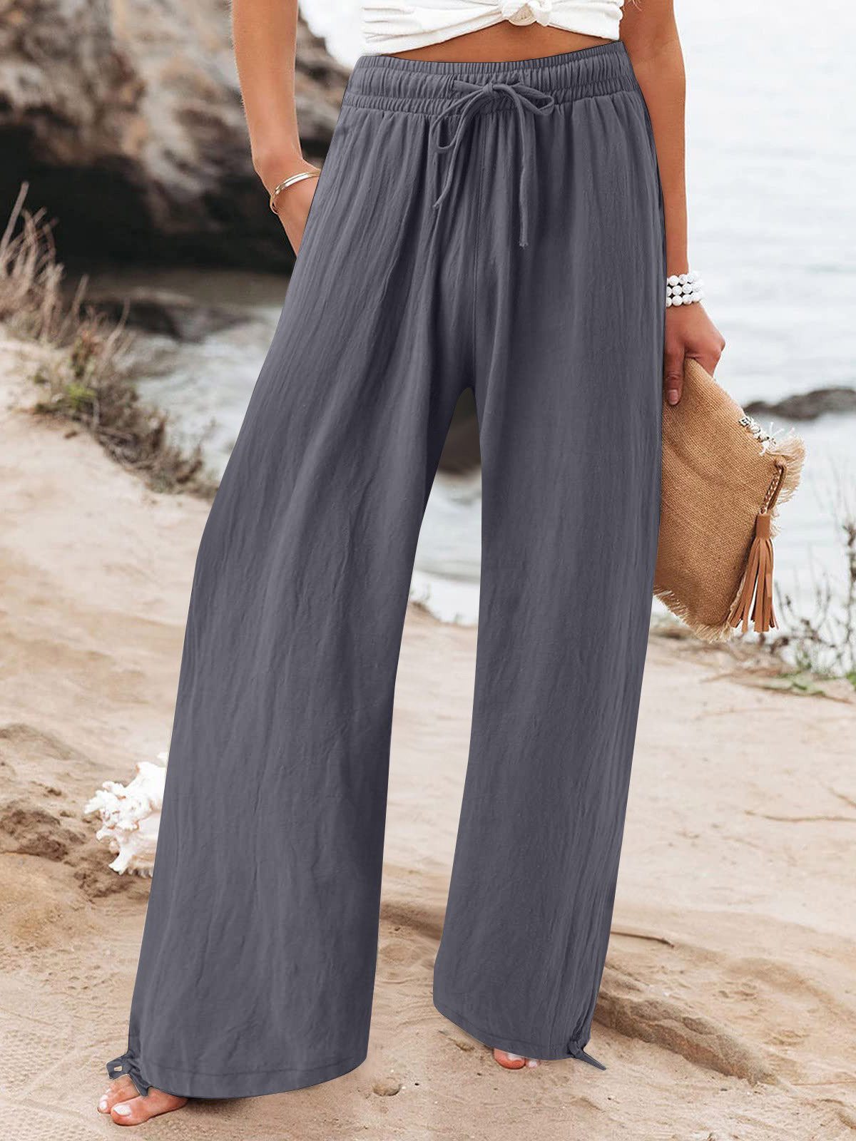 Pleated thin comfortable wide-leg trousers