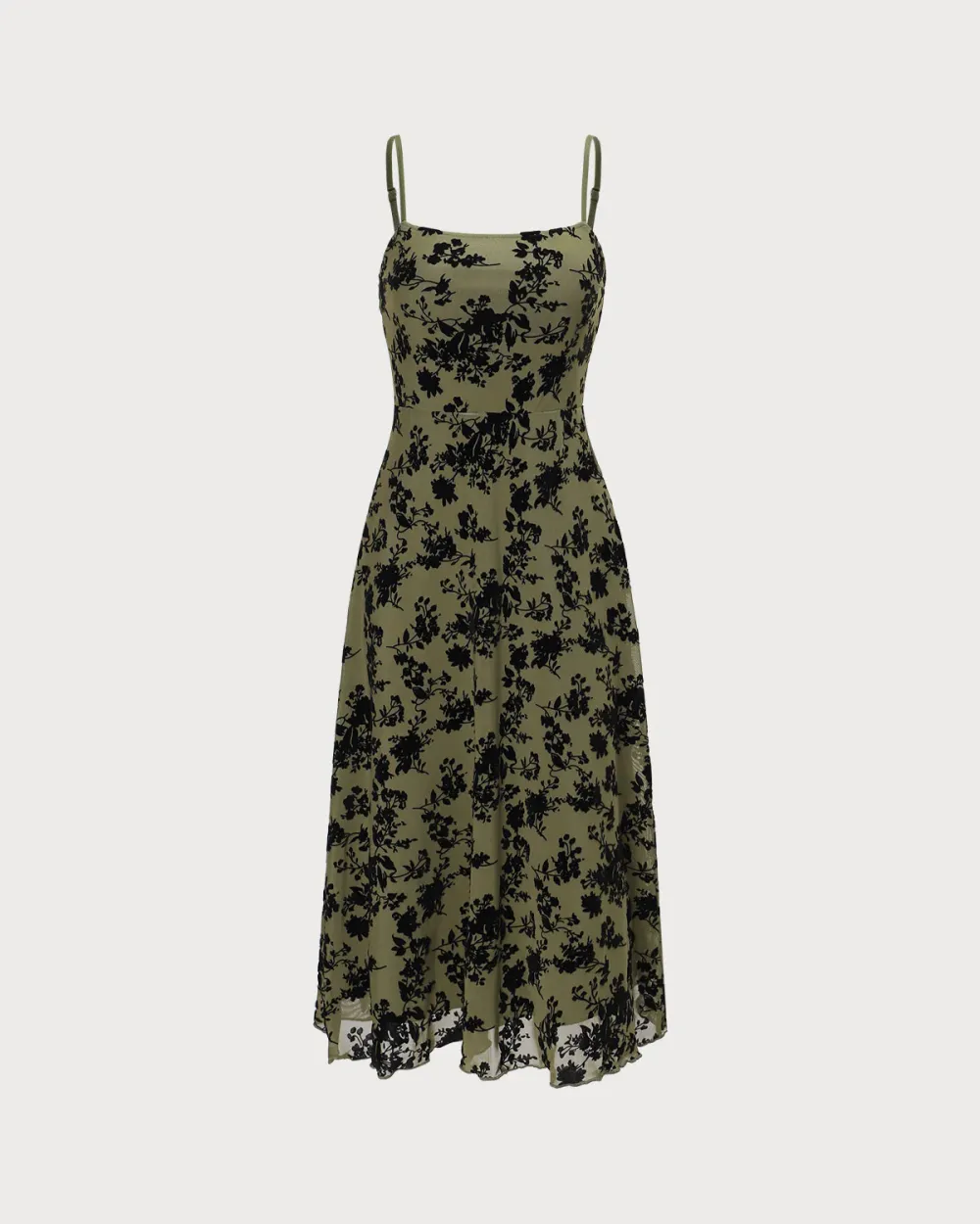 Dark green retro print suspender dress