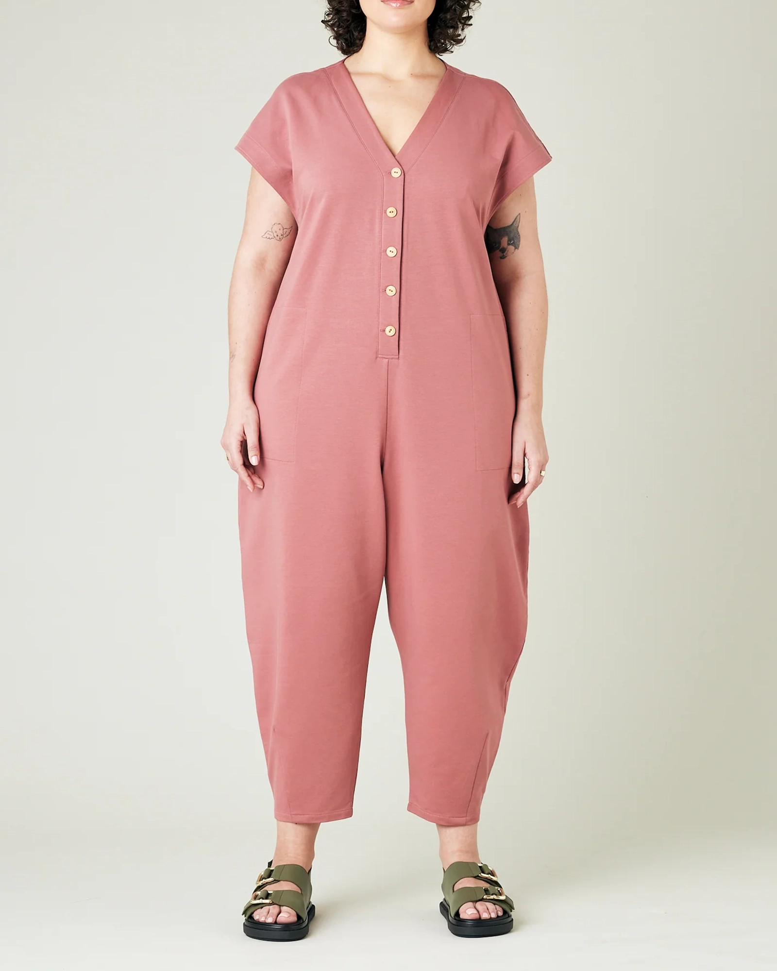 DUSTY PINK COTTON JERSEY JUMPSUIT