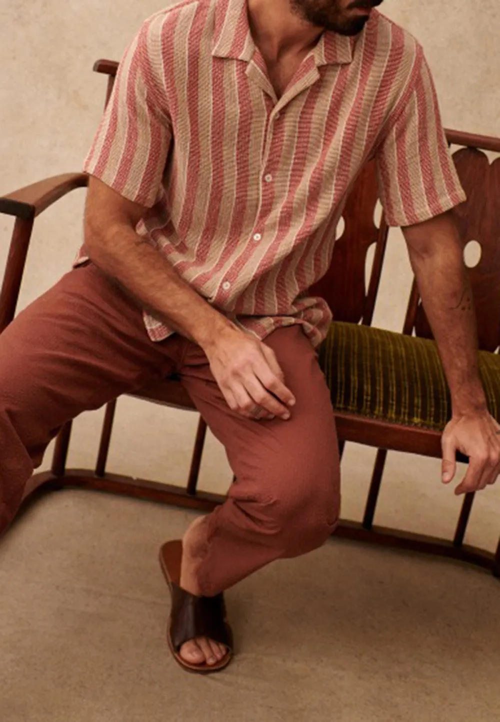 Holt Shirt-Textured Rust / Beige stripes