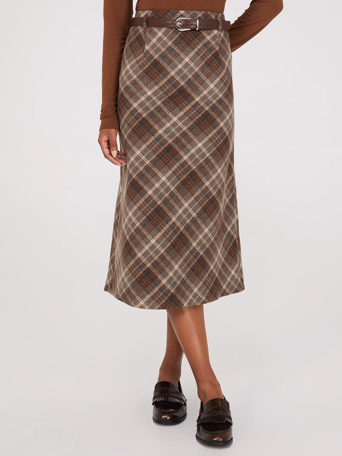 Plaid Belted Skirt