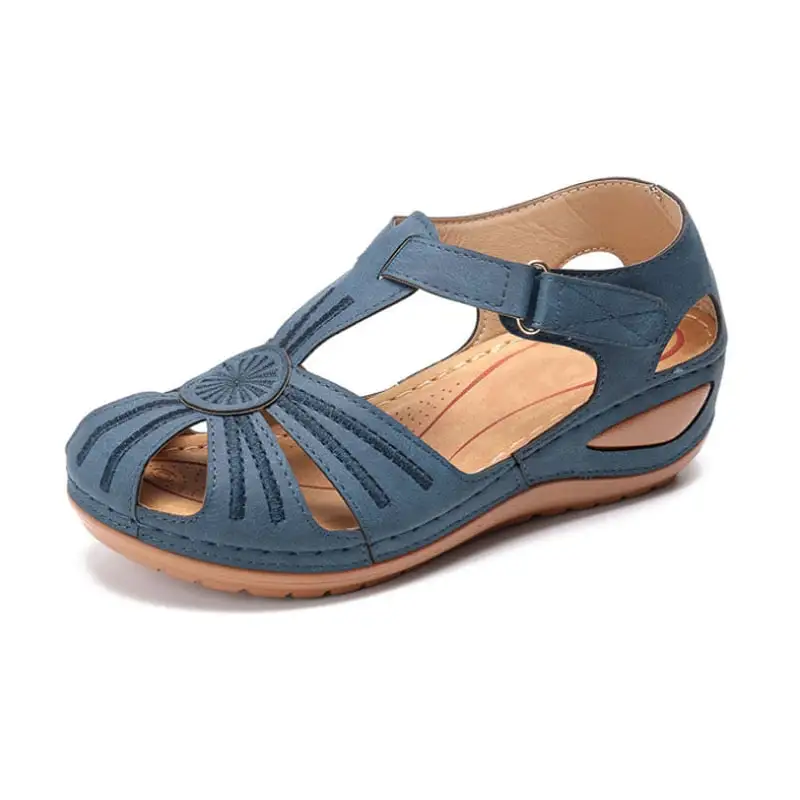 Summer new leather Baotou hook and loop women sandals