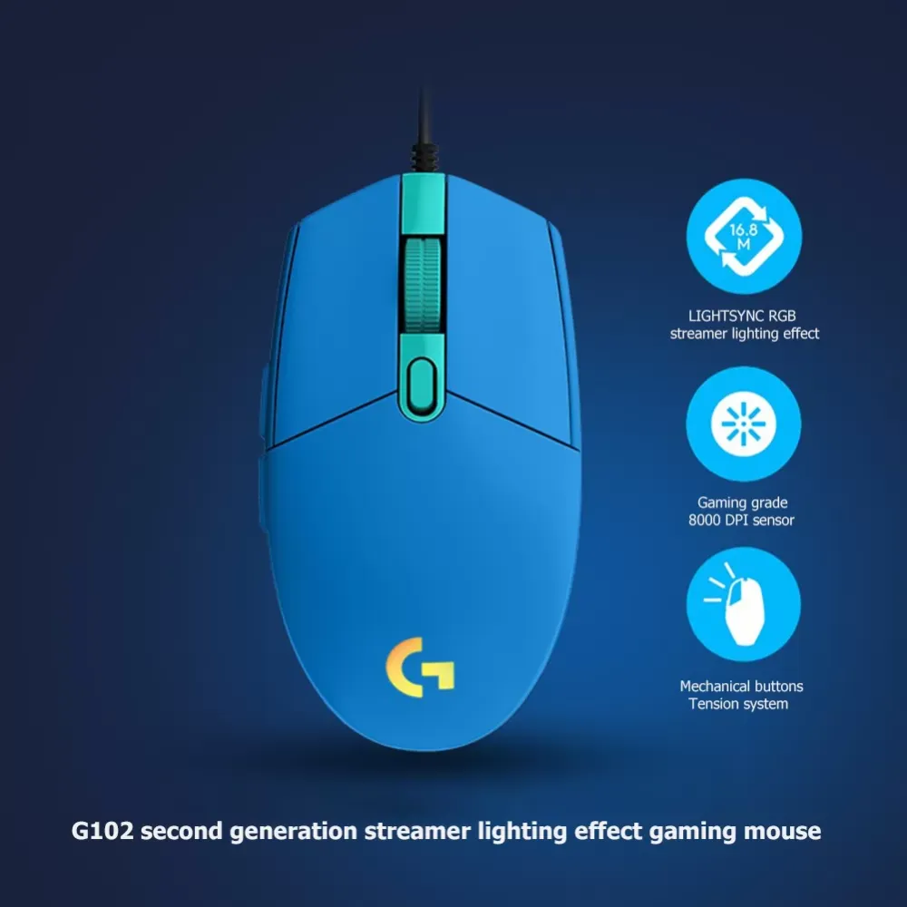 Original Lgitech USB Wired Mice G102 LIGHTSYNC 6 Programmable Buttons Gaming Mouse 8000 DPI RGB for Home Office Desktop Laptop