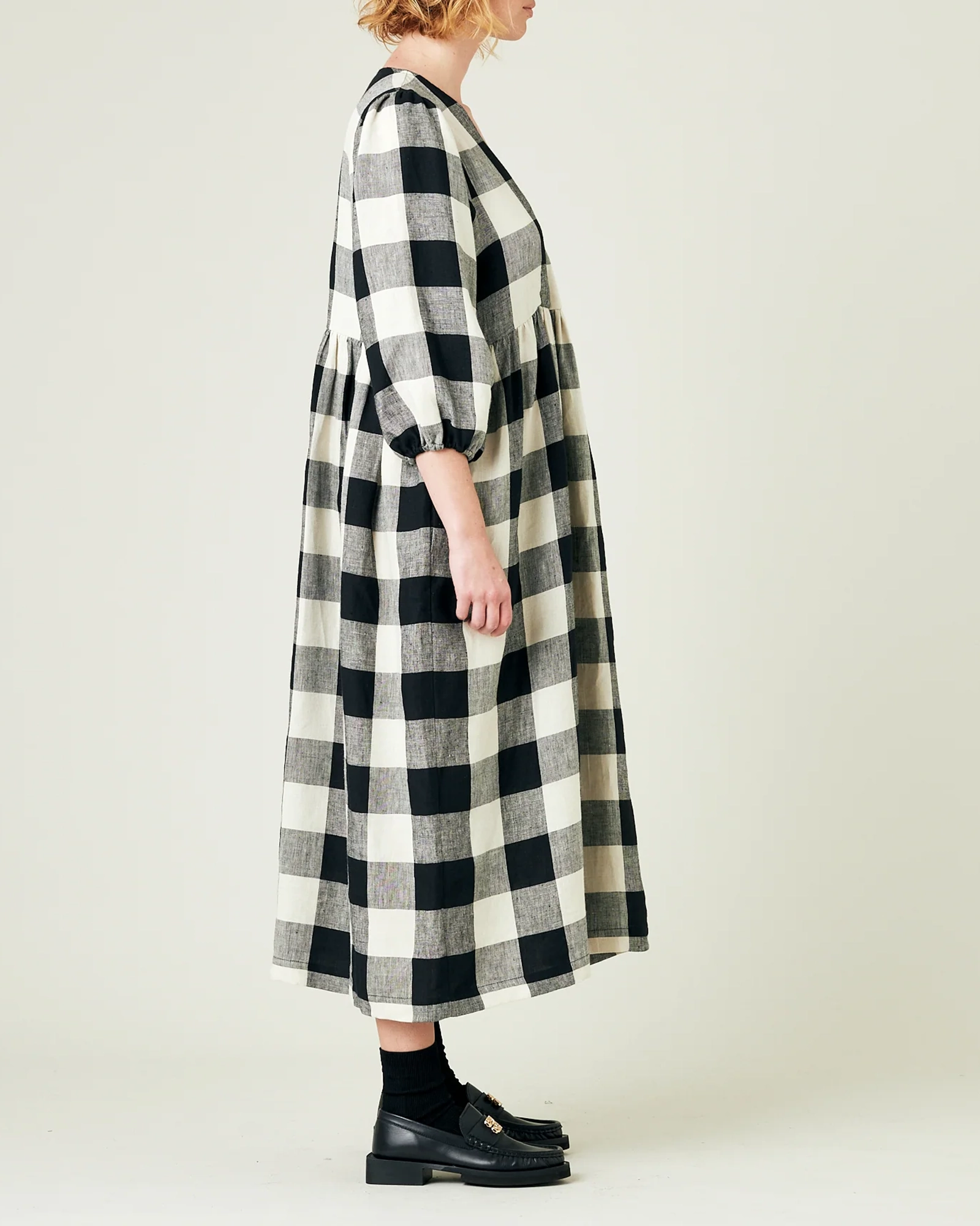 ABBIE STONE & BLACK MEGA CHECK LINEN DRESS