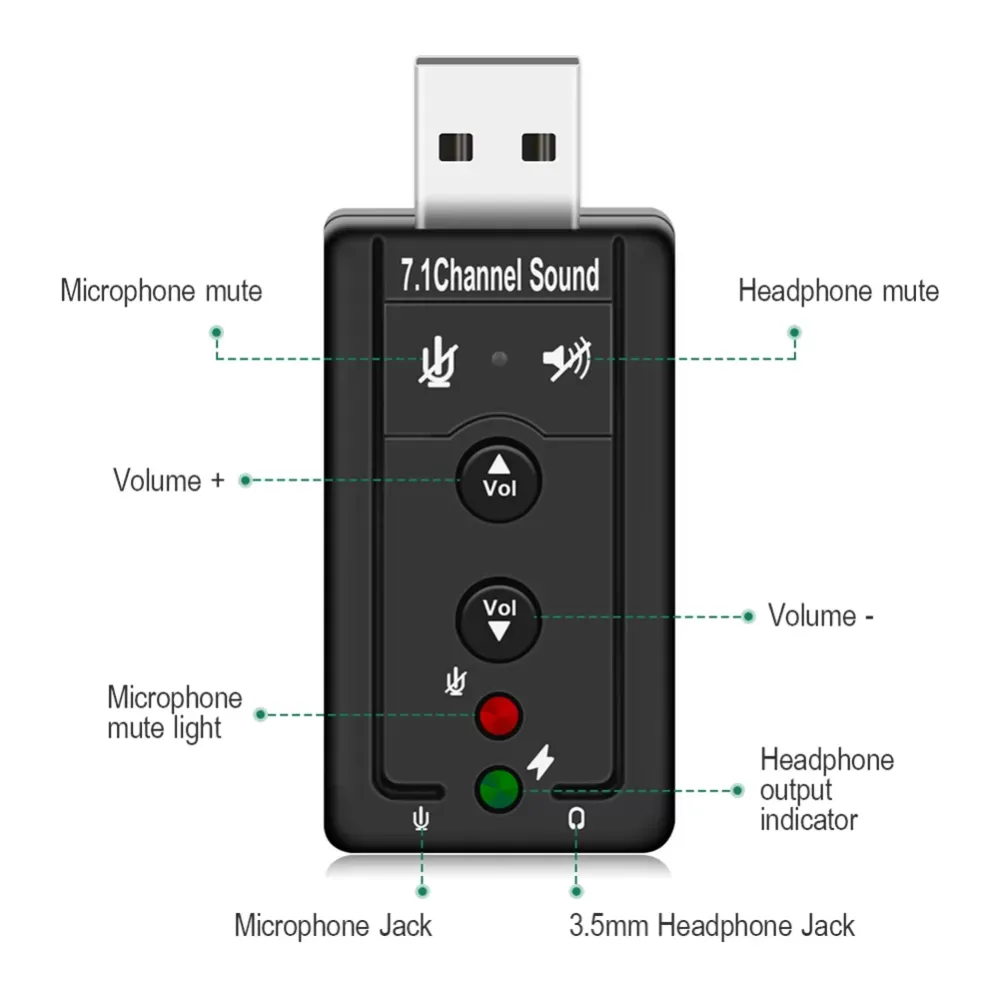 AUX Headphone Microphone Converter Stereo Headset Supports 3D Sound 7.1 External USB Sound Card Audio Adapter