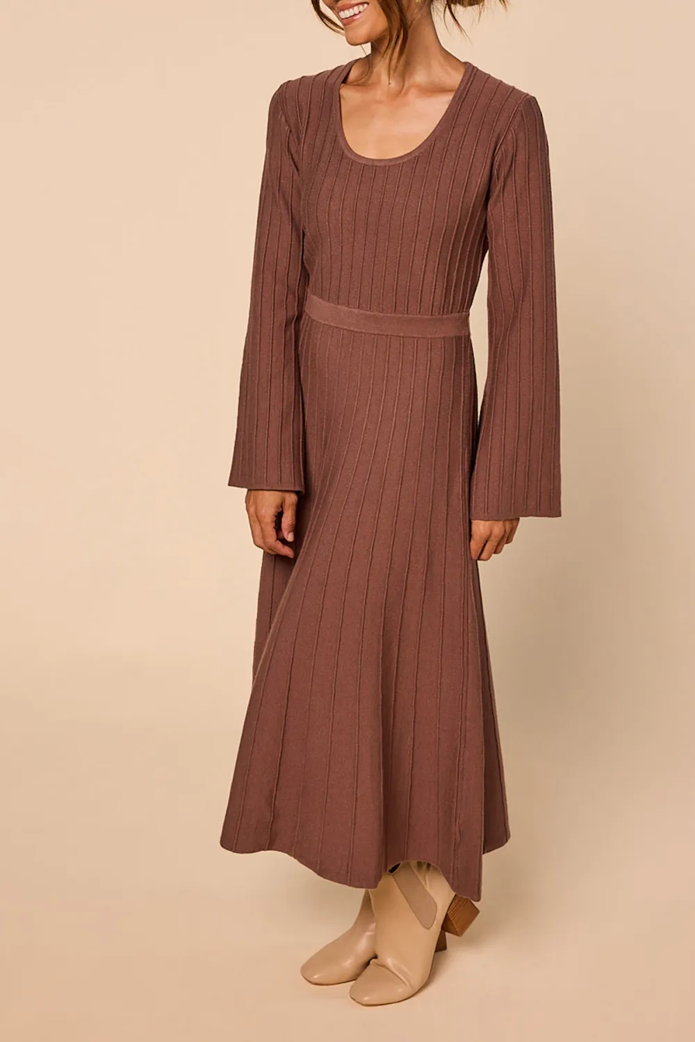 Waisted Knitted Dress in Cacao