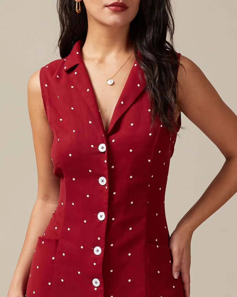 Red button polka dot dress