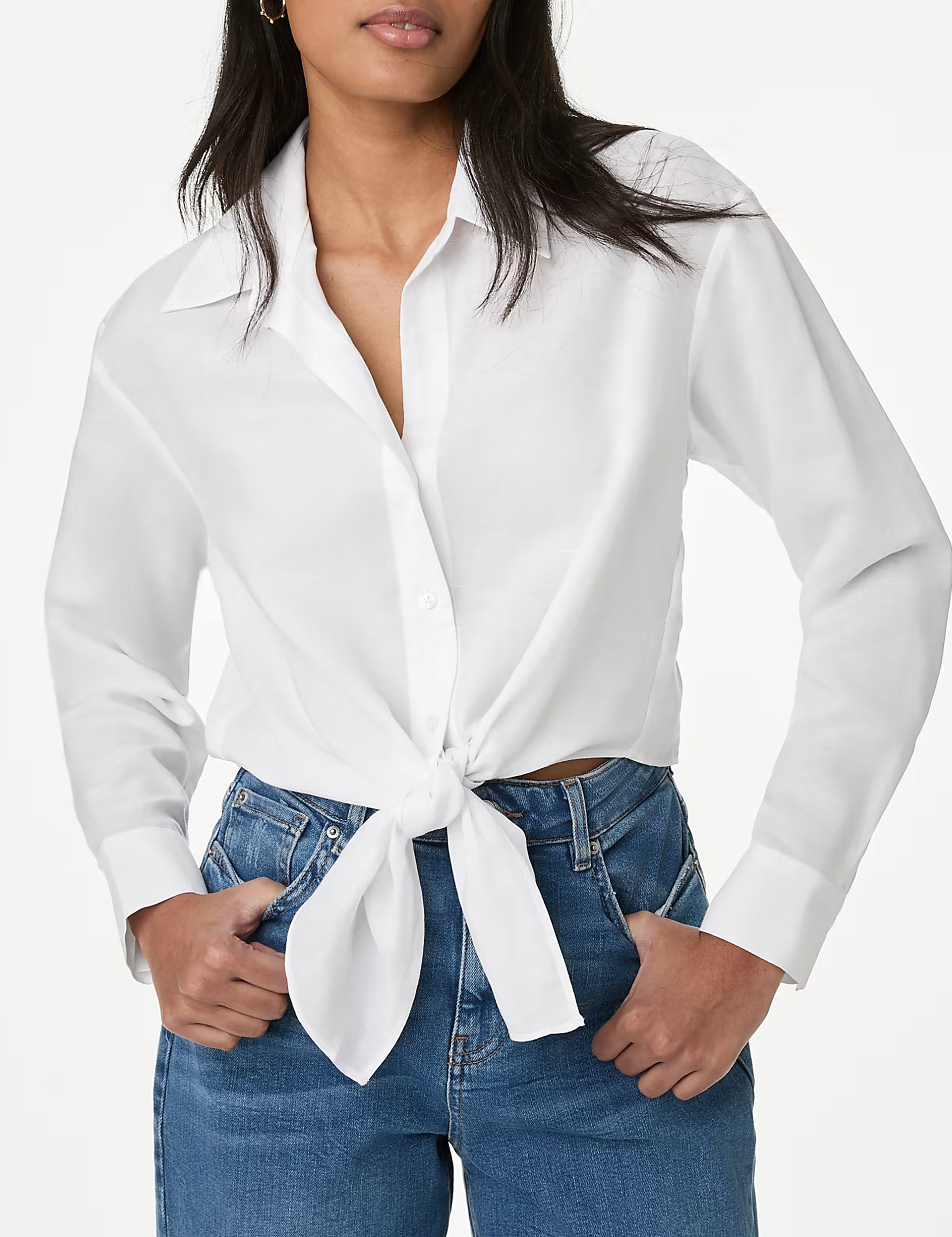 Lyocell Rich Tie Front Shirt with Linen