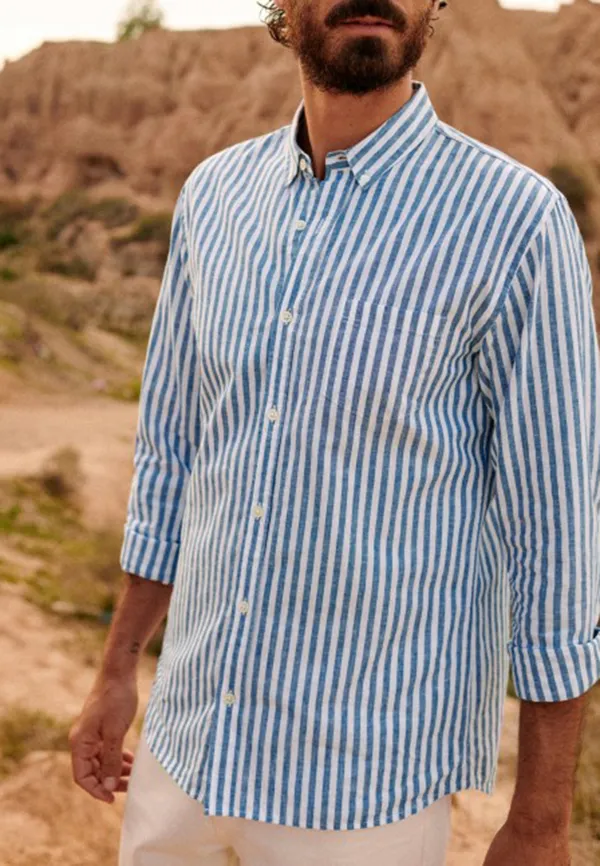 Cotton Linen Charlie Shirt-Blue Stripes