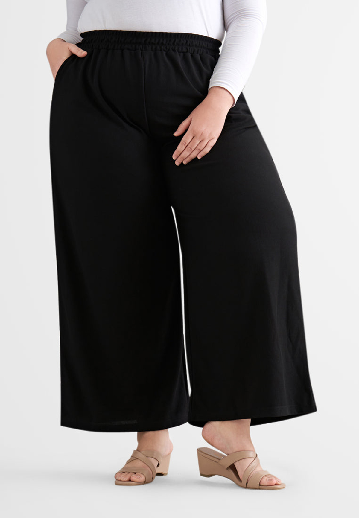 Waffle Work Wide Legs Pants - Black