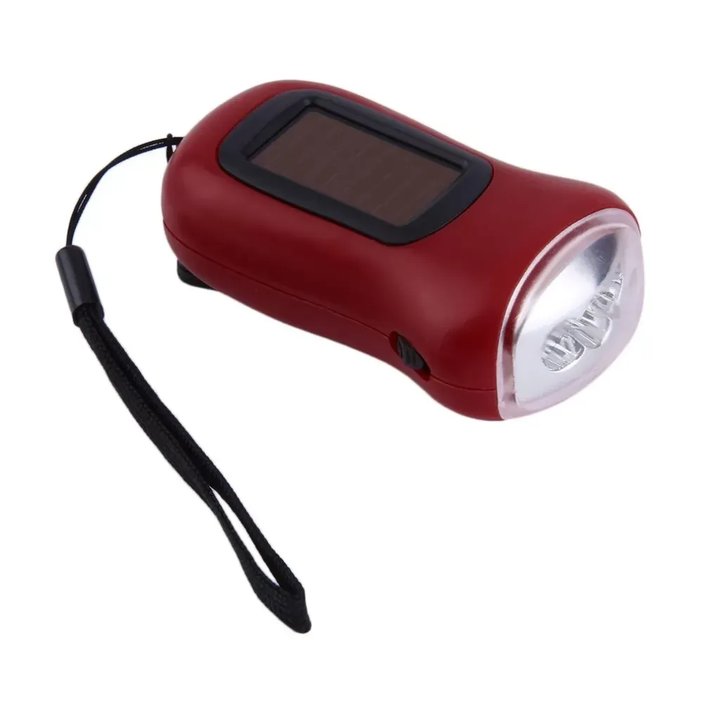 Mini Portable Hand Crank Dynamo 3 LED Solar Powered Flashlight Camping Torch