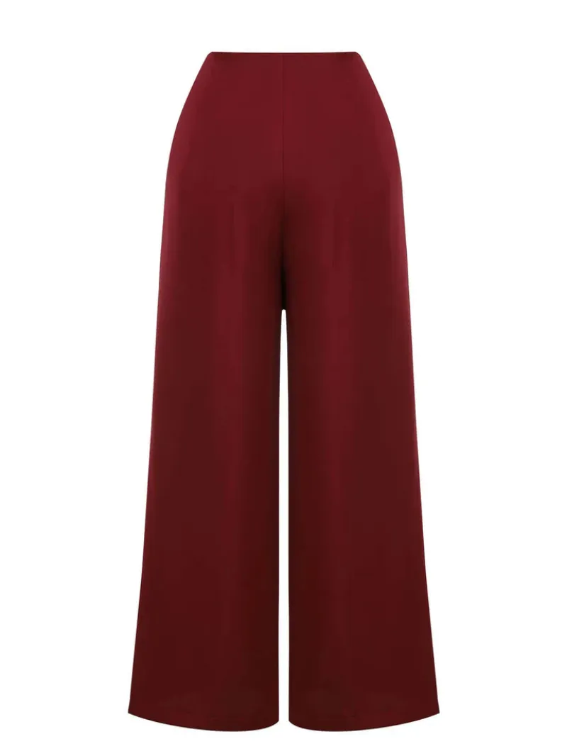 RED 1950S BURGUNDY BUTTON WIDE LEG PANTS