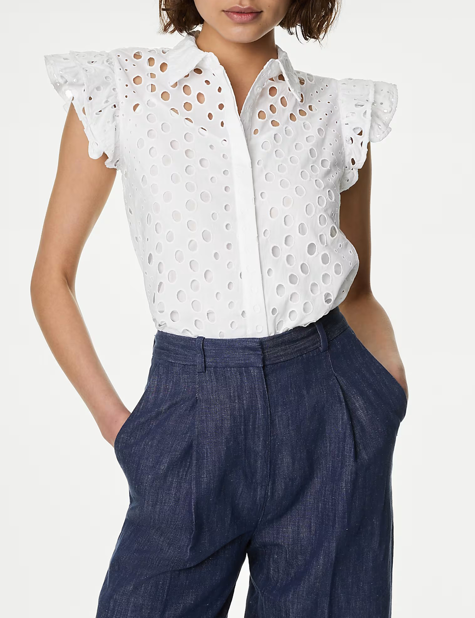 Pure Cotton Broderie Frill Detail Shirt