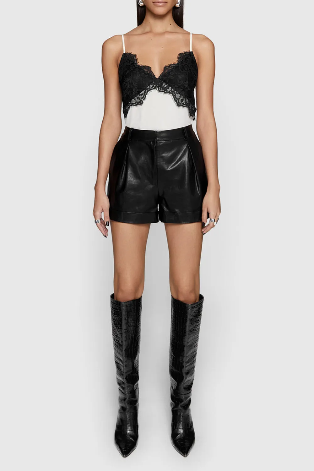 Women's Leather Button Shorts