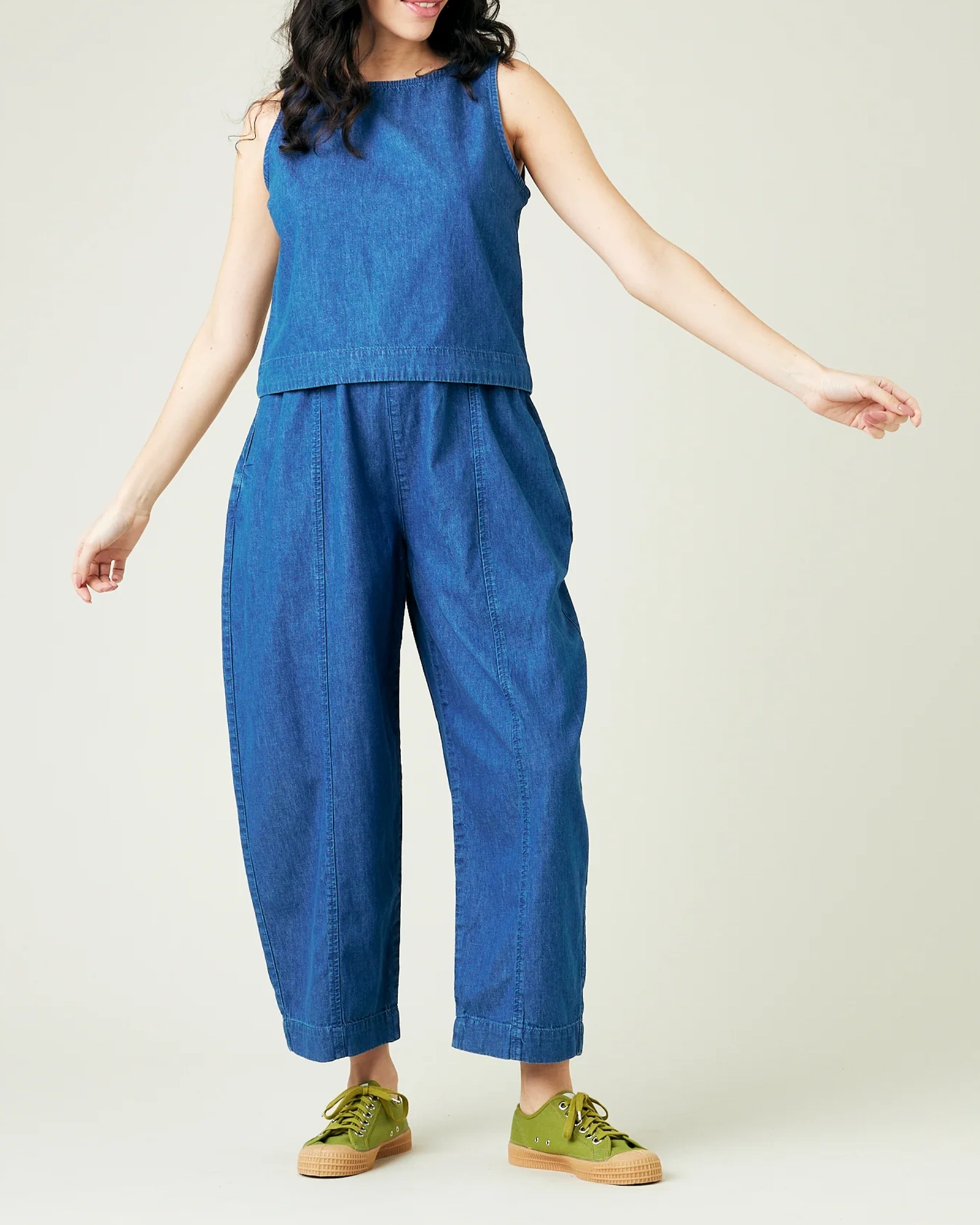 MID WASH DENIM CHAMBRAY TROUSERS