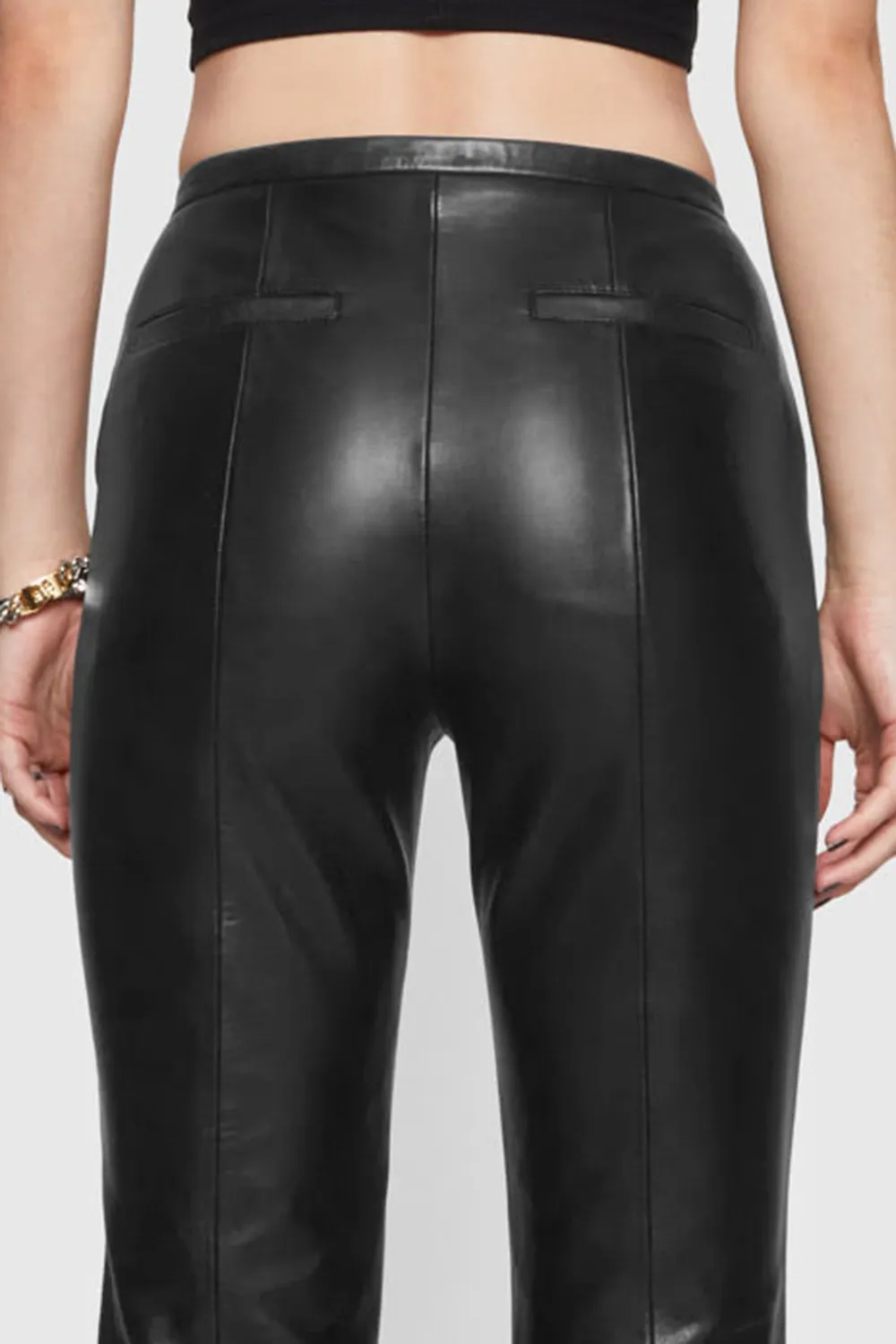 Casual Style Black Leather Pant