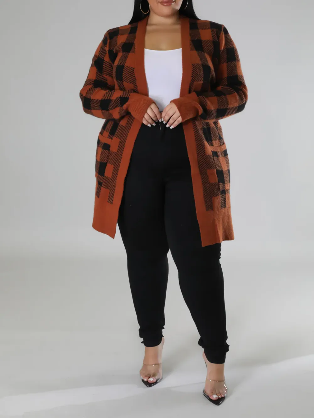 Plaid Knit Coat For Plus-Size Fashion Women