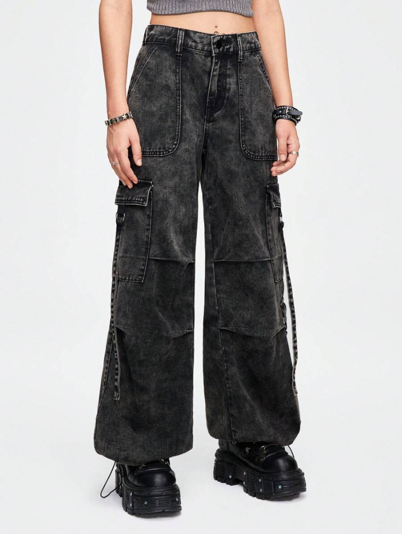 Grunge Punk Grunge Street Fashion Retro Hip-Hop Heavy Industry Distressing Snowflakes Washed Ultra-Low Waist Loose Wide-Leg Jeans With Adjustable Cuffs