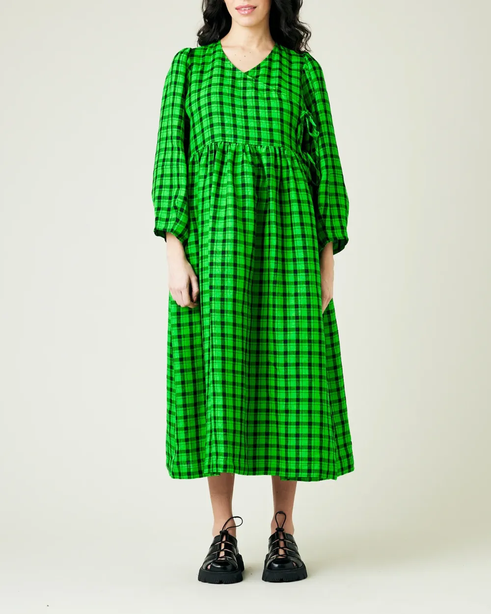 BLACK & GREEN CHECK LINEN DRESS