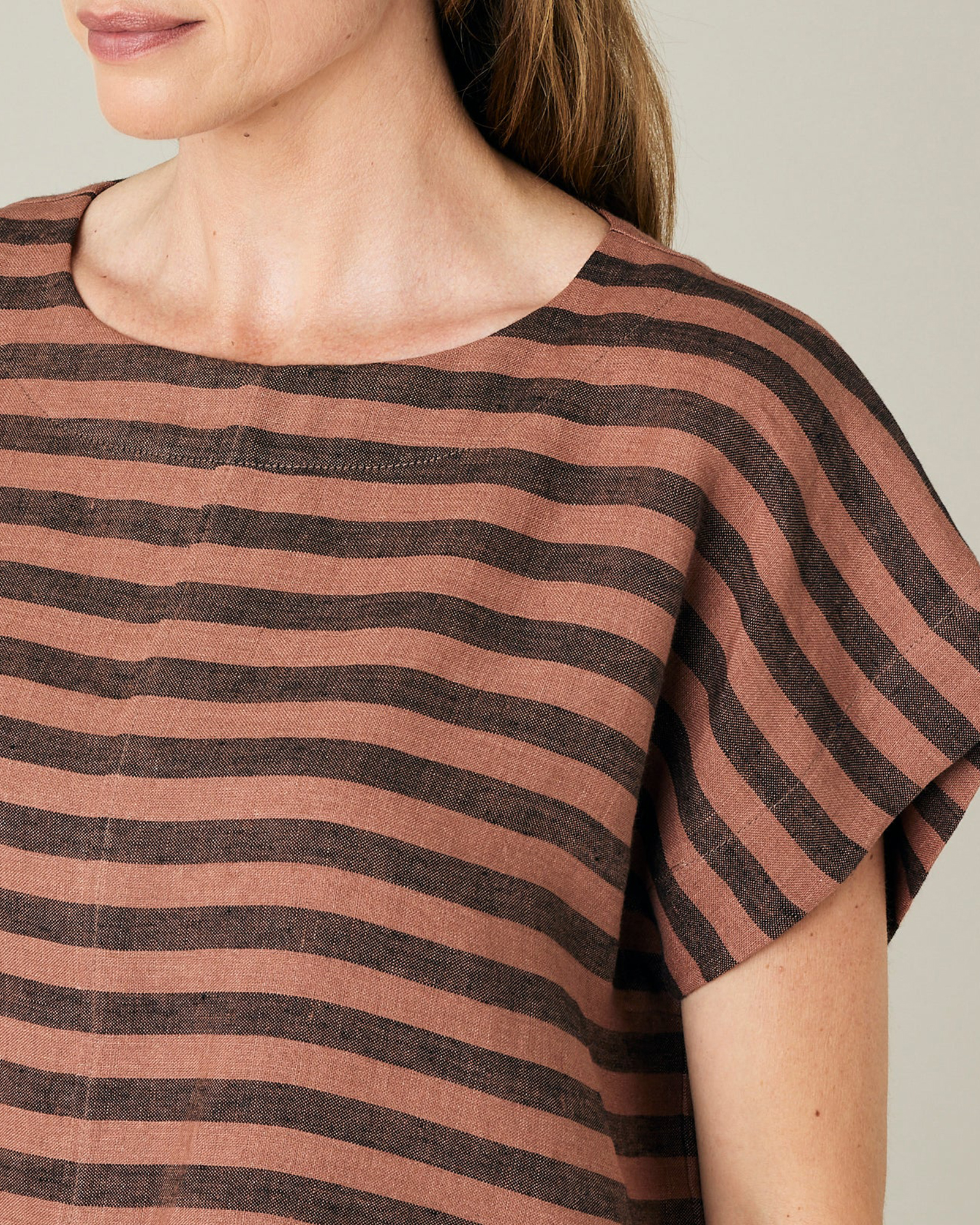 POLLY BISCUIT STRIPE LINEN TOP